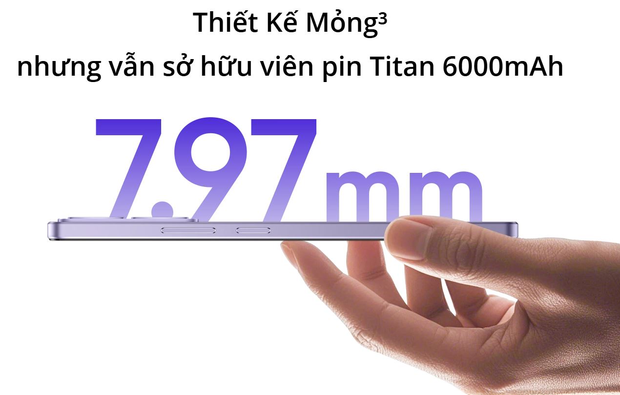 Realme 14T 5G 12GB | 256GB có kích thước mỏng chỉ 7.97 mm
