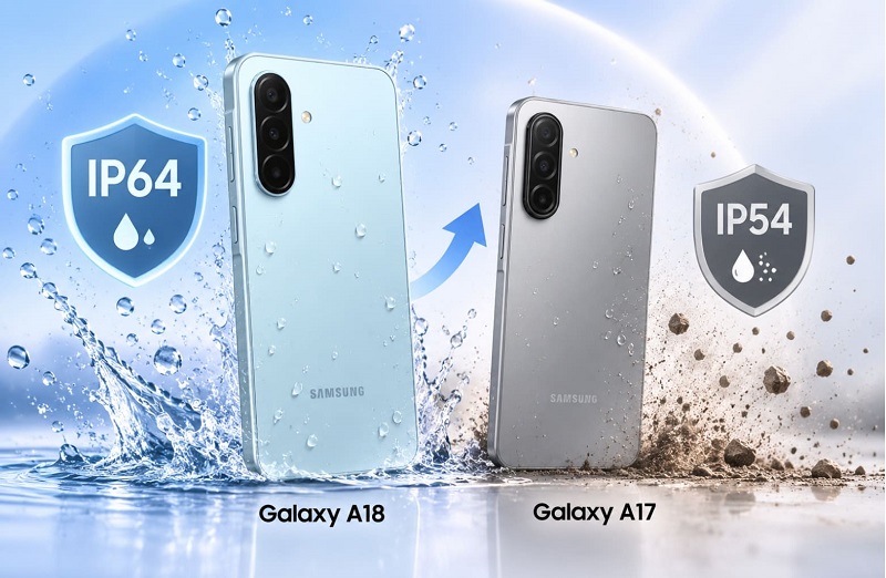Galaxy A18 đạt chuẩn kháng nước IP64, A17 là IP54