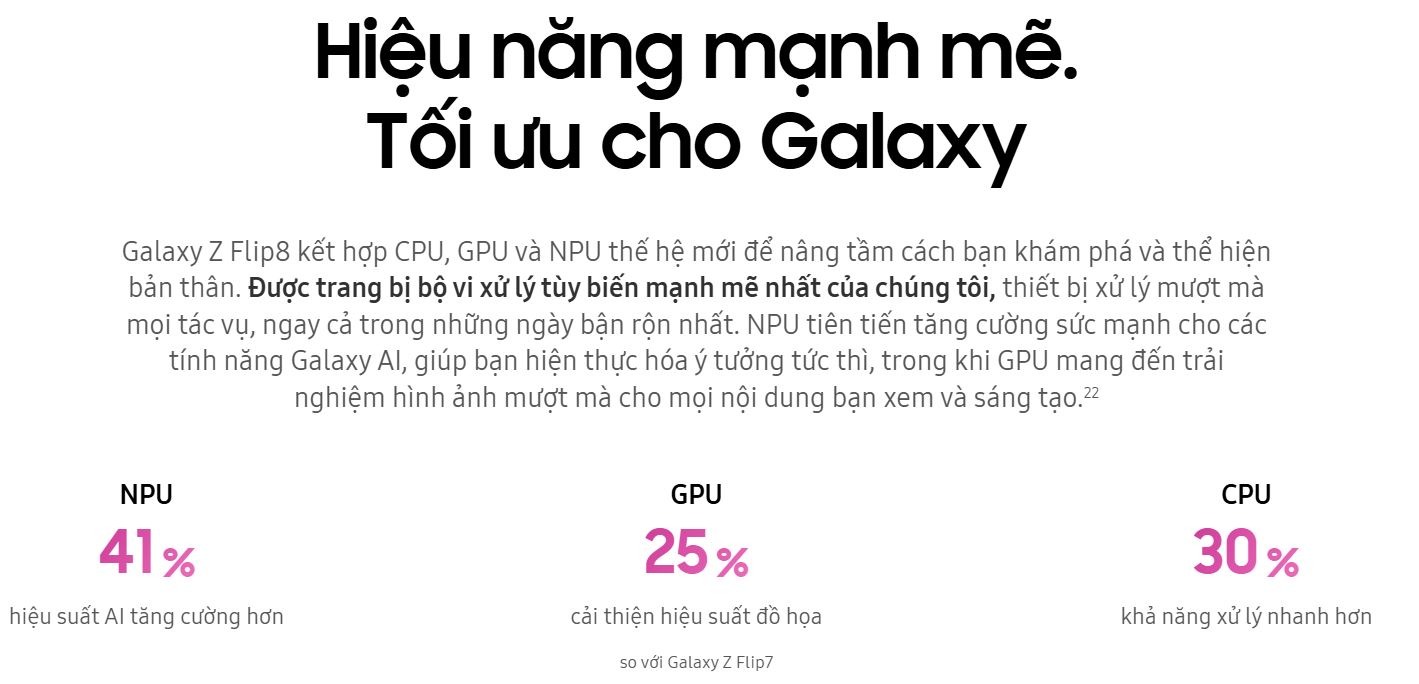 Galaxy Z Flip 8 có hiệu năng mạnh mẽ