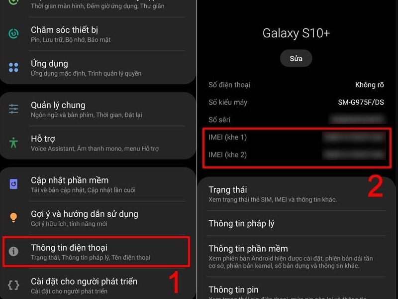 xem số IMEI qua cài đặt