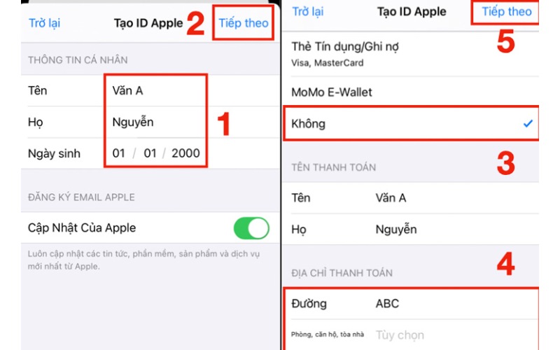 Điền thông tin cá nhân