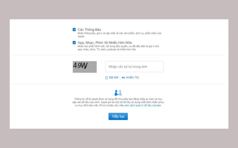 Hướng dẫn cách tạo iCloud mới trên website bước 4