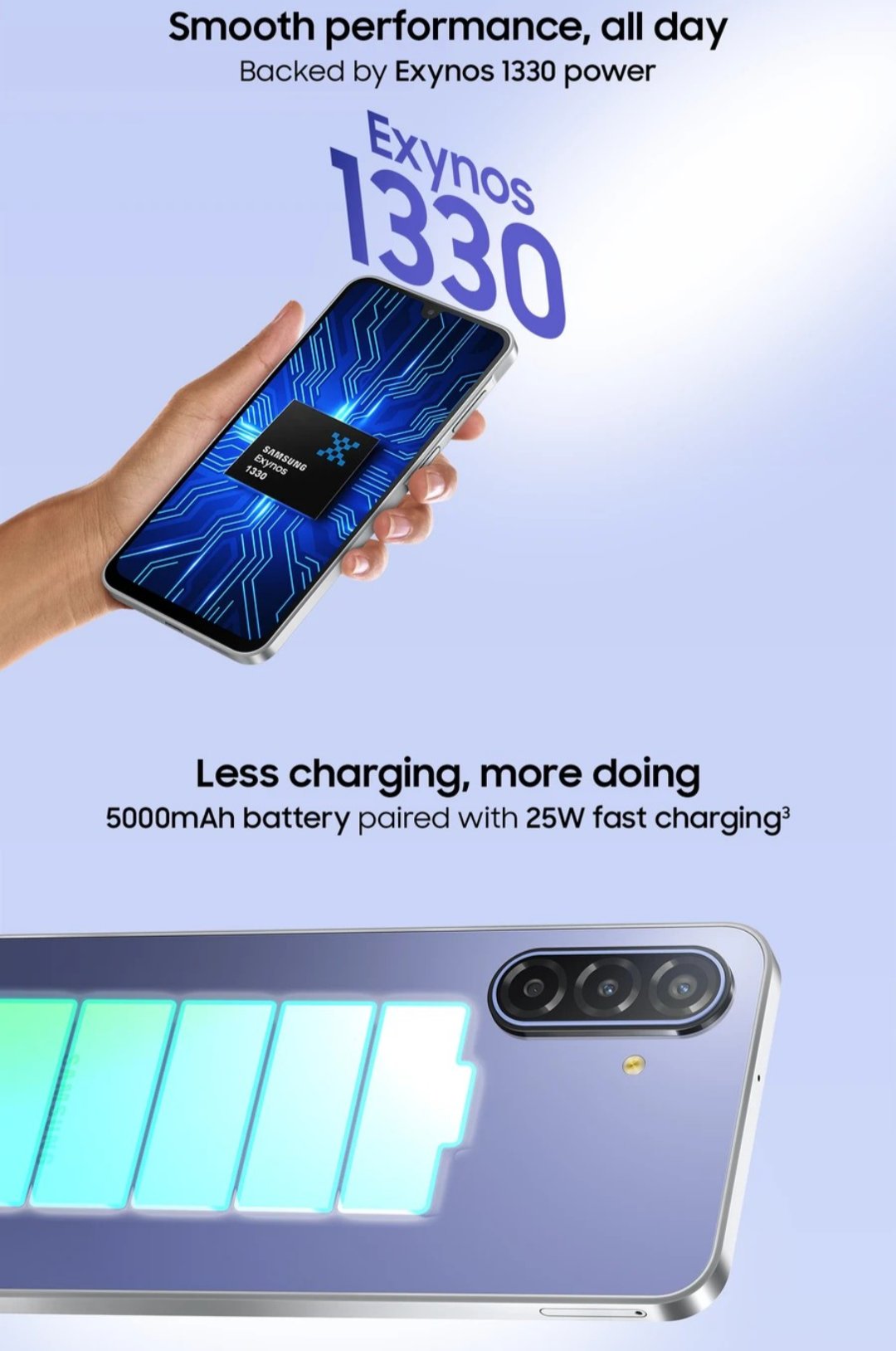 Samsung Galaxy F70 5G sử dụng vi xử lý Samsung Exynos 1330