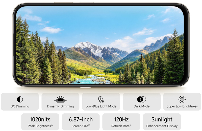 màn hình TFT LCD kích thước lớn 6.87 inch, độ phân giải HD+