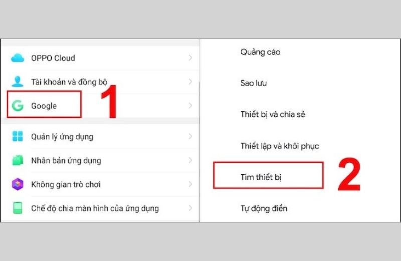 định vị điện thoại oppo bằng google