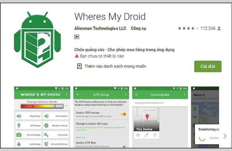 ứng dụng wheres my droid 