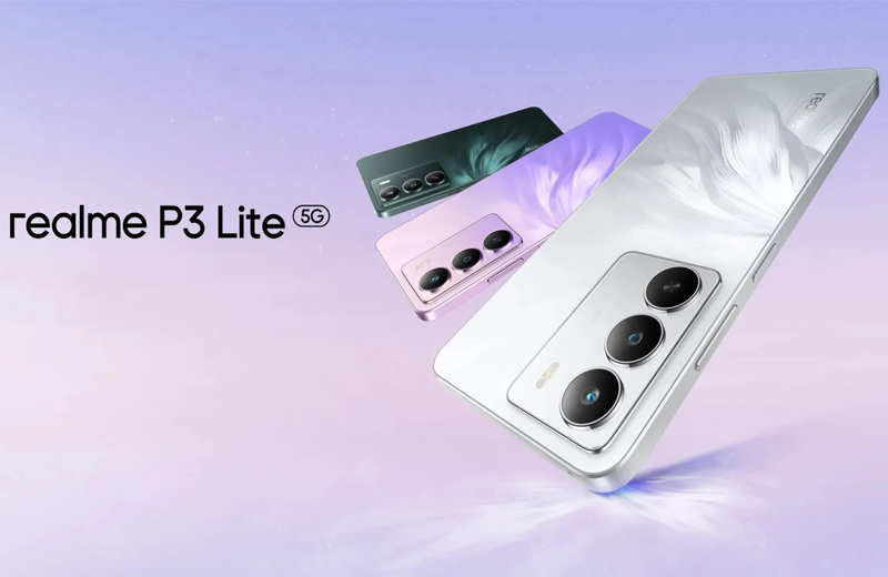 Realme P3 Lite 5G có 3 tùy chọn màu sắc: Tím, Trắng, Xanh lá đậm