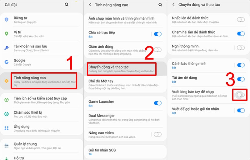 chụp ảnh màn hình điện thoại samsung thao tác vuốt