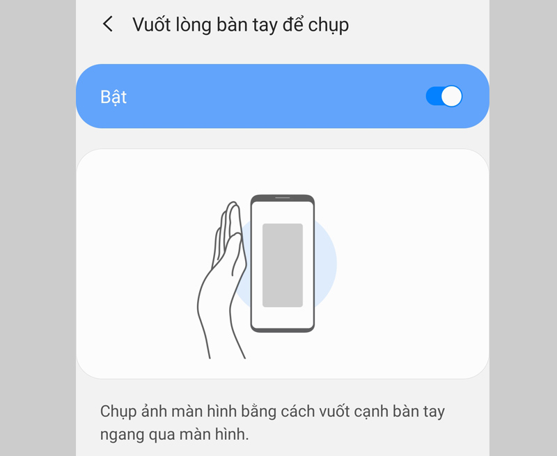 chụp ảnh màn hình điện thoại samsung vuốt lòng bàn tay
