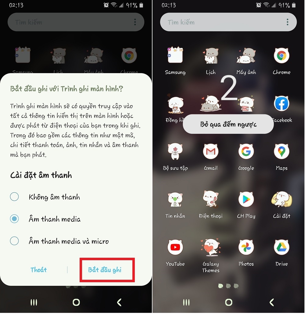 ghi màn hình samsung bắt đầu