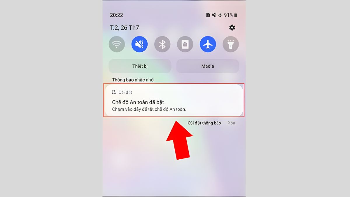 kiểm tra thông báo tắt chế độ an toàn 