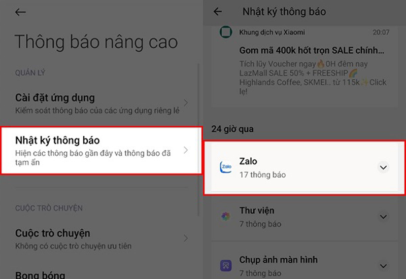 xem tin nhắn đã thu hồi trên Zalo trên điện thoại xiaomi