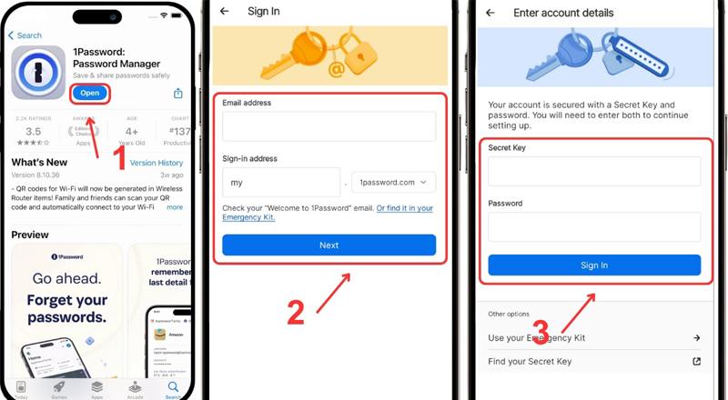 cách cài đặt và thiết lập 1Password trên ios