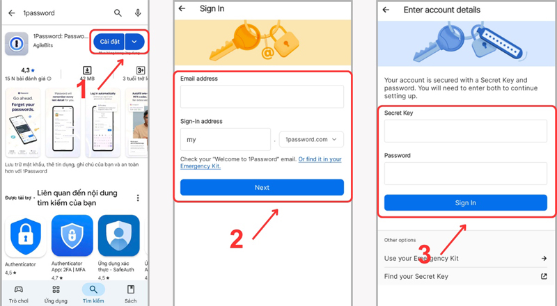 cách cài đặt và thiết lập 1Password trên điện thoại