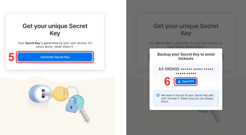 Tiến hành tạo Secret Key