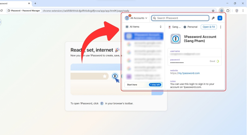 tiện ích sẽ tự động điền các thông tin đăng nhập 