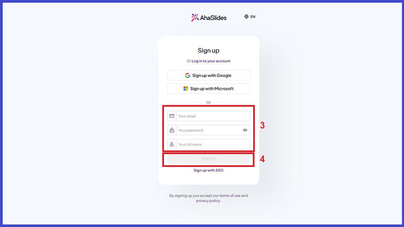 Đăng ký tài khoản Ahaslide