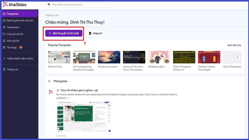 Tạo bài thuyết trình Ahaslide