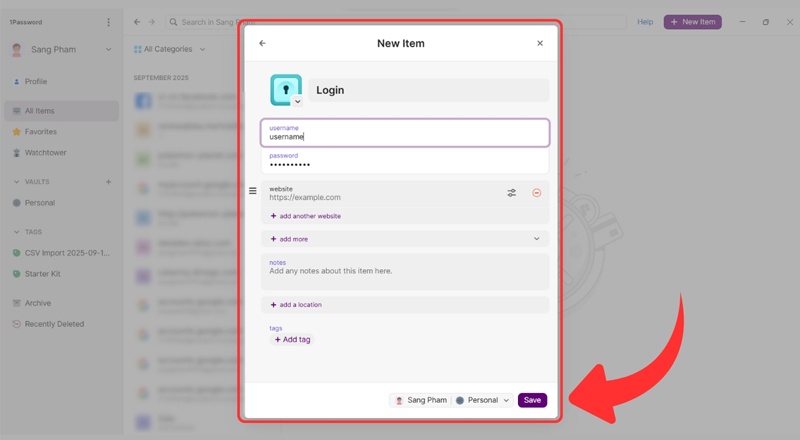 Nhập các thông tin chi tiết vào cửa sổ mới