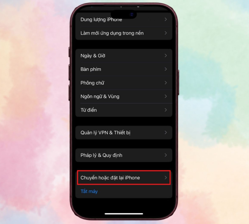 Chọn Chuyển hoặc đặt lại iPhone