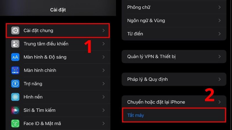 Khởi động lại iPhone bằng mục cài đặt
