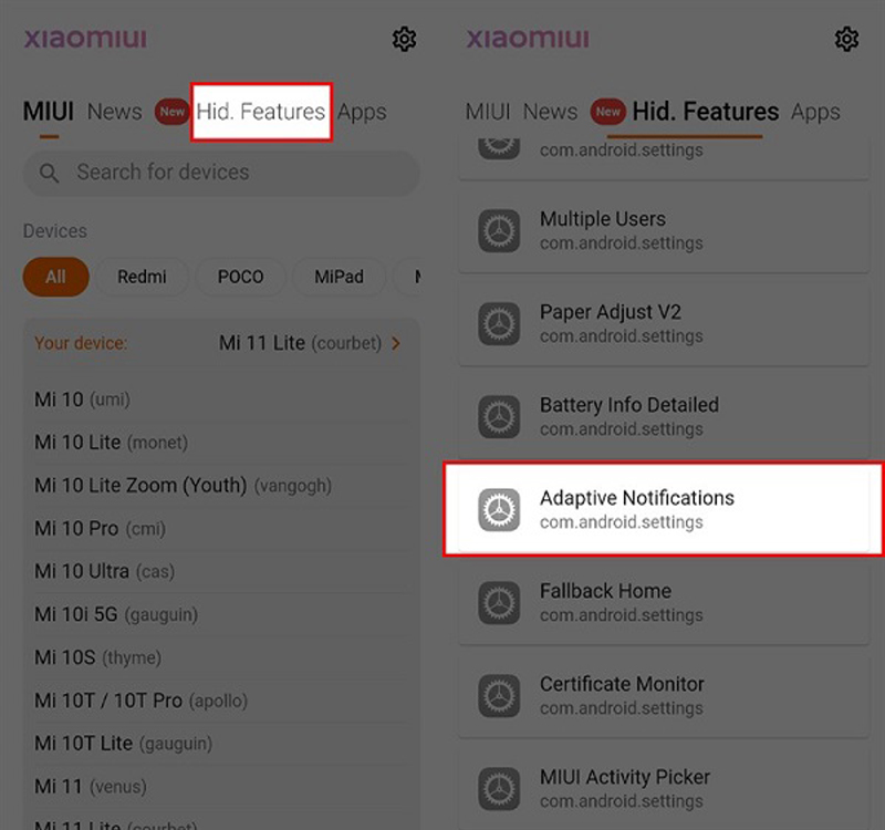 Chọn Adaptive Notifications để truy cập vào Thông báo nâng cao