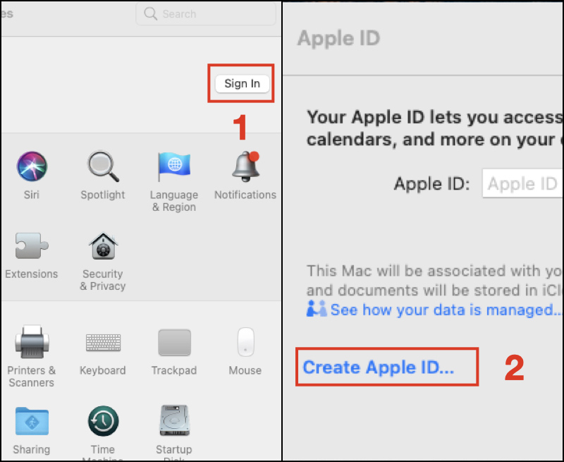 Chọn Create Apple ID