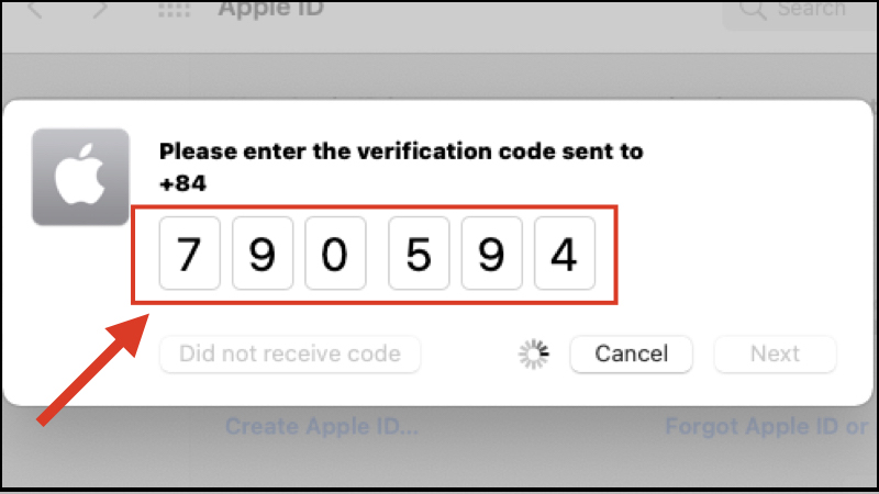 Nhập mã xác minh gửi đến số điện thoại 