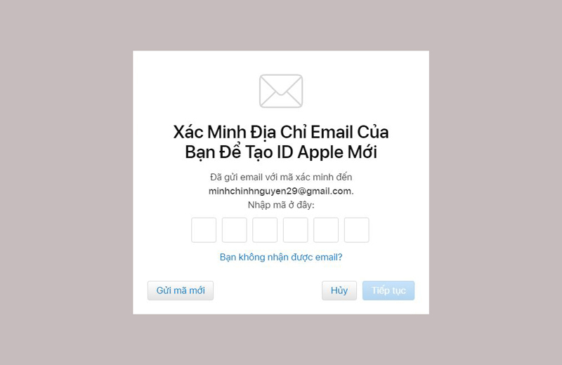 Hệ thống sẽ gửi mã xác minh qua email