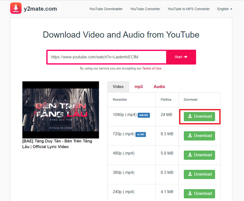 chọn vào kích thước, định dạng nội dung tải phù hợp