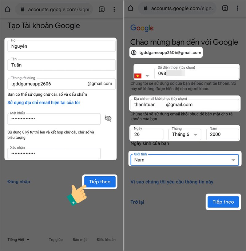 Tạo tài khoản Gmail trên điện thoại