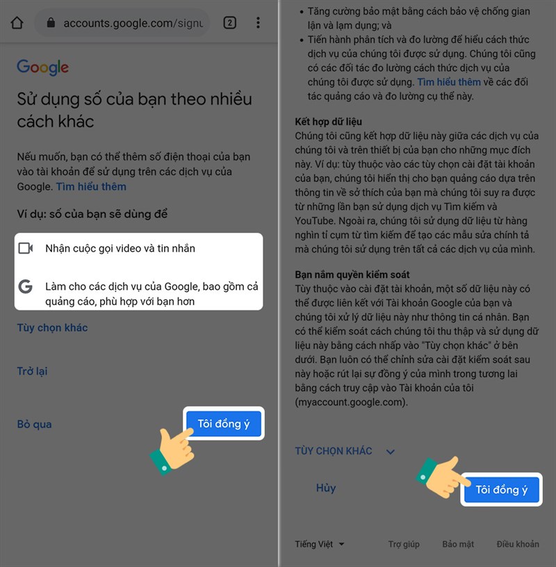 hệ thống sẽ gửi các điều khoản cho bạn
