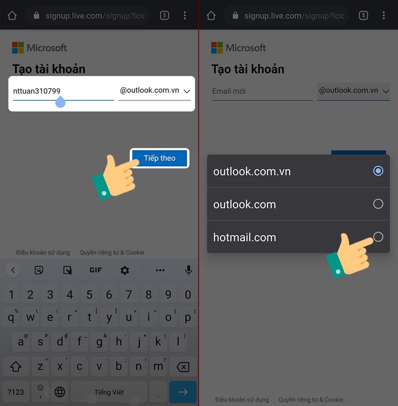 Tạo tài khoản Microsoft mail trên điện thoại