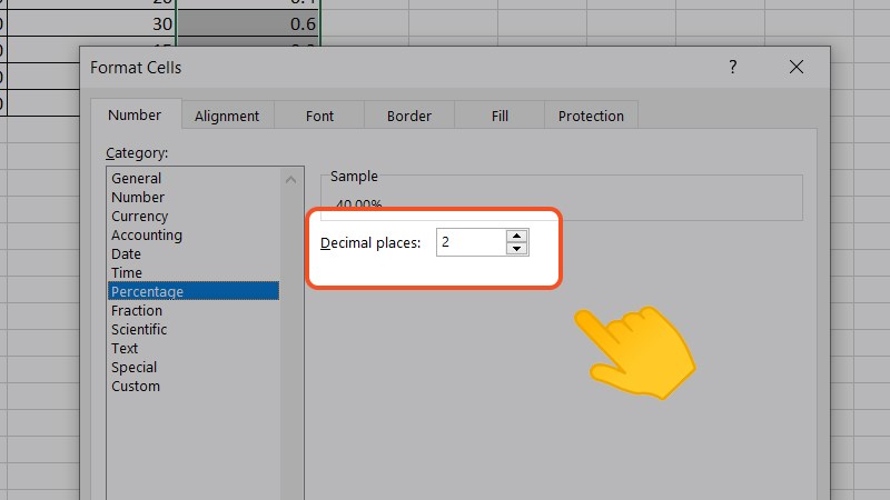 tùy chỉnh chữ số làm tròn cho phần trăm thông qua ô Decimal Places