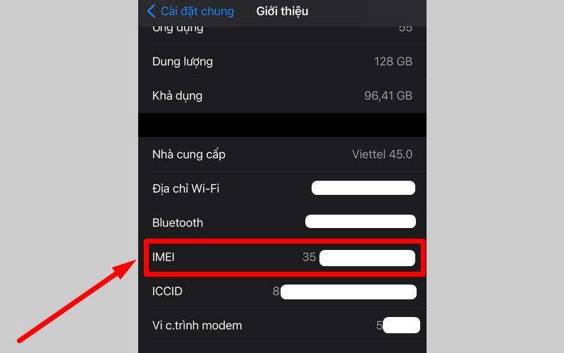 Kéo màn hình xuống để xem dãy số IMEI của thiết bị