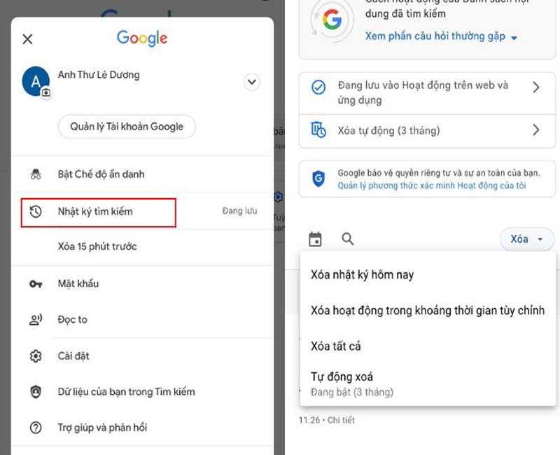Xóa lịch sử tìm kiếm từ ứng dụng Google