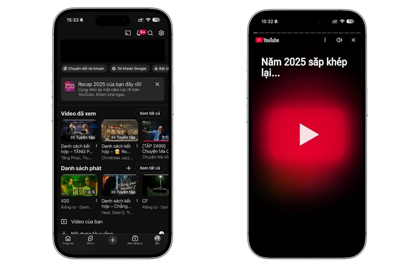 Tìm banner “Recap 2025” gần mục Video đã xem.