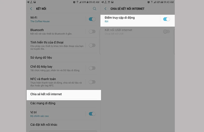 cách chia sẻ wifi trên samsung điểm truy cập