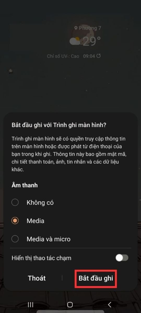 cách quay màn hình samsung bắt đầu ghi hình
