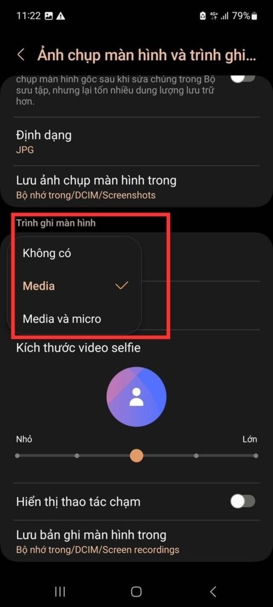 cách quay màn hình samsung kích thước video 