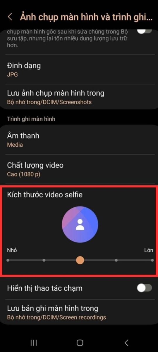 cách quay màn hình samsung thao tác chạm
