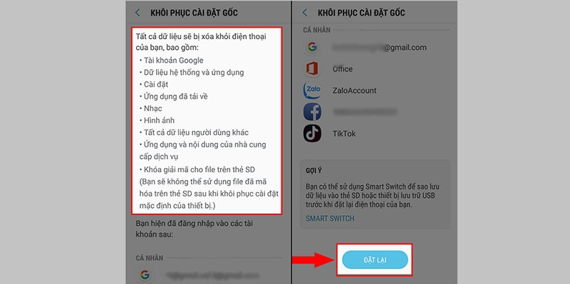 cách reset điện thoại samsung đặt lại