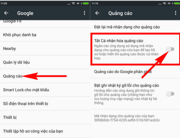 tắt quảng cáo trên điện thoại vivo cá nhân hóa 