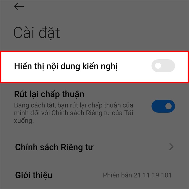 cài đặt tắt quảng cáo từ ứng dụng tải xuống