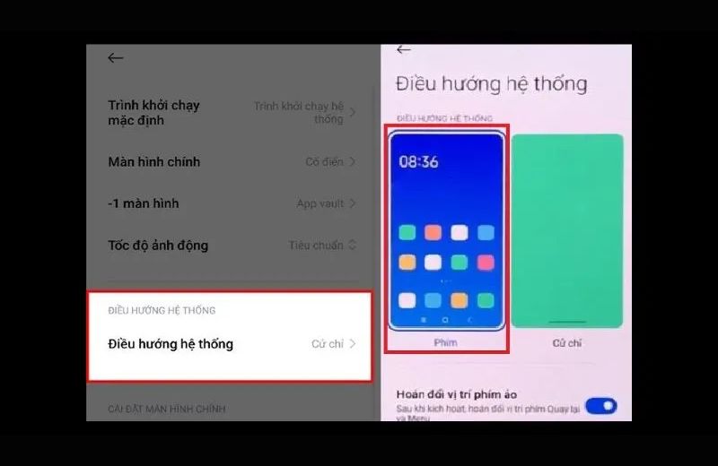 chia đôi màn hình xiaomi điều hướng hệ thống