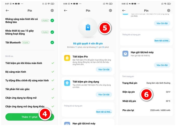 hoàn thành Kiểm tra độ chai pin xiaomi từ cài đặt