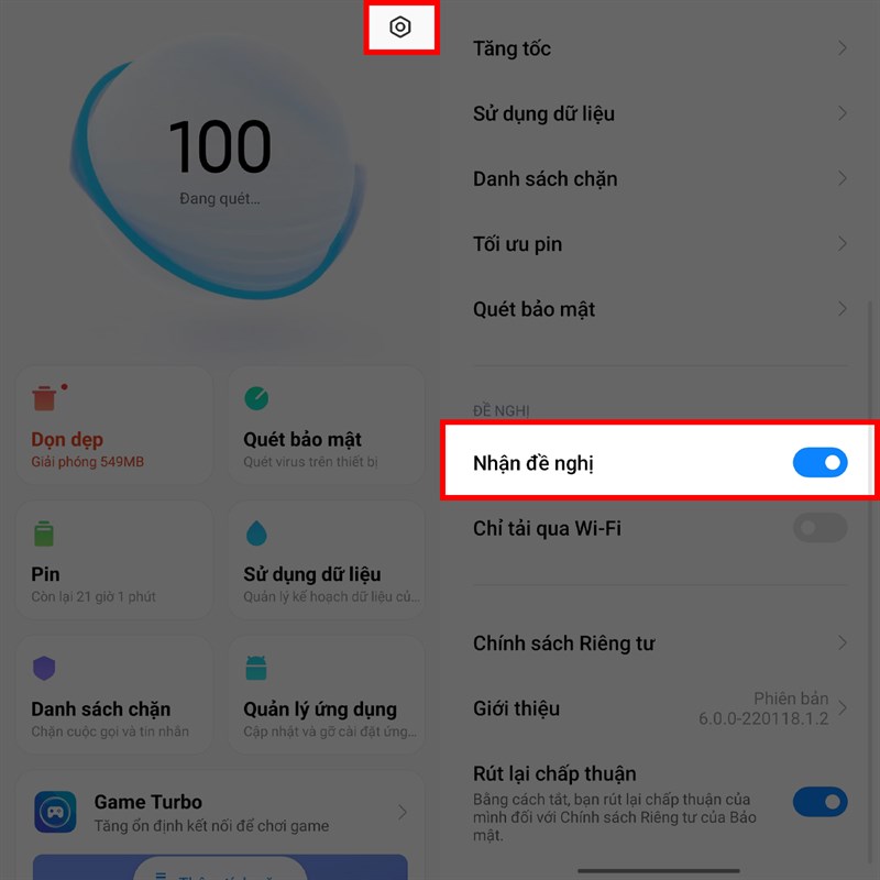 tắt quảng cáo trên ứng dụng bảo mật