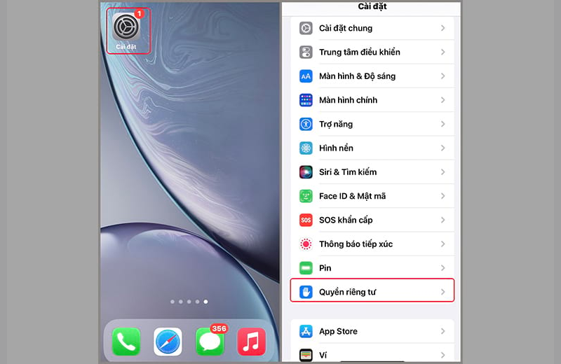 chọn Quyền riêng tư khi dùng phím tắt View Battery Cycle