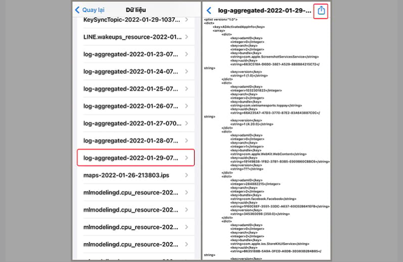 tìm mục log aggregated