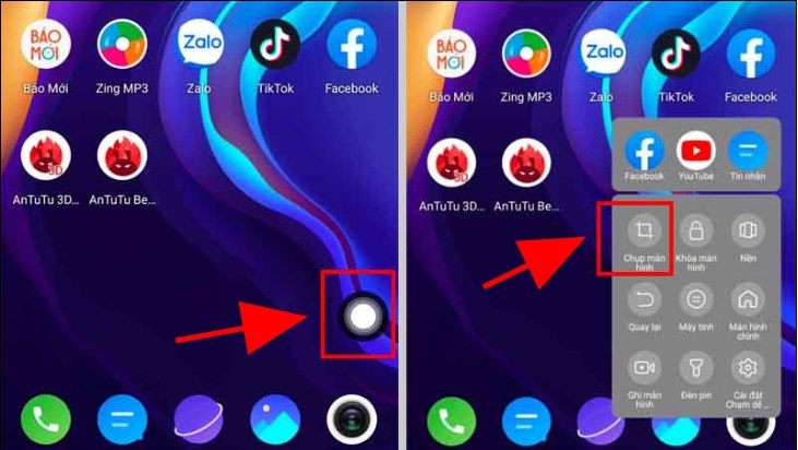 chụp màn hình điện thoại Vivo bằng trung tâm điều khiển
